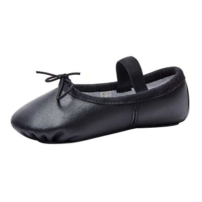 Stelle Ballet Shoes for Girls Toddler Genuine Leather Ballet Dance Slippers for Toddler/Little/Big Kids/Boys(8MT,Black,with Tie)