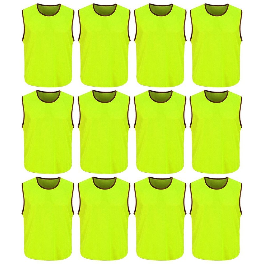 DreamHigh 12 Pack Soccer Team Sports Training Vest Adult Neon Green One size (L)