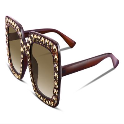 FEISEDY Women Sparkling Crystal Sunglasses Oversized Square Thick Frame B2283