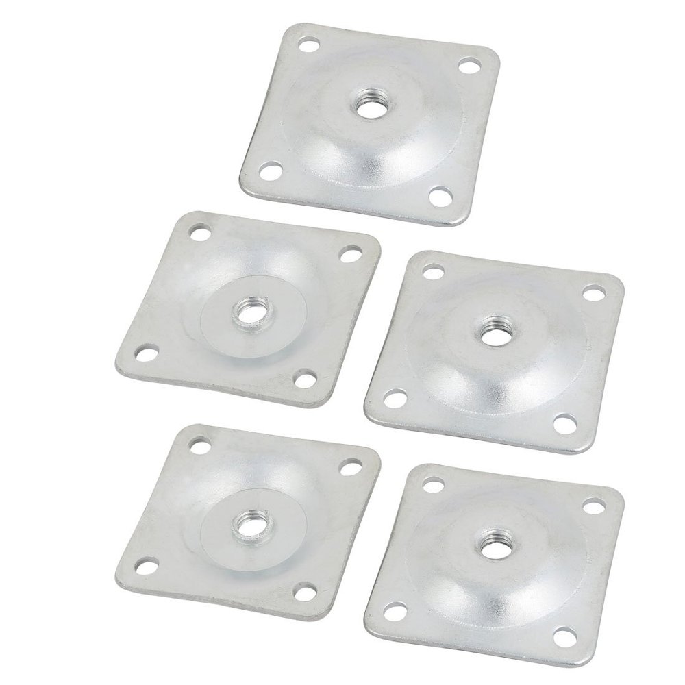 uxcell M8 2mm Thickness Iron Zinc Plated Square Furniture Leg Mounting Plates 5pcs