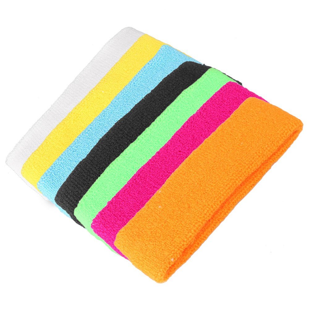 Mallofusa 7 Mix-Color Sweatbands Cotton Sports Headbands Moisture Wicking Athletic Basketball Yoga Running Sweat Wrist Band/Brace