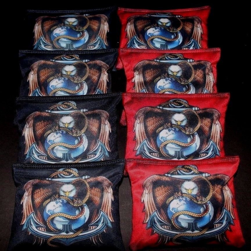 BackYardGamesUSA Eagle Anchor Globe Marines Set of 8 Regulation Cornhole Bean Bags Black & Red B196