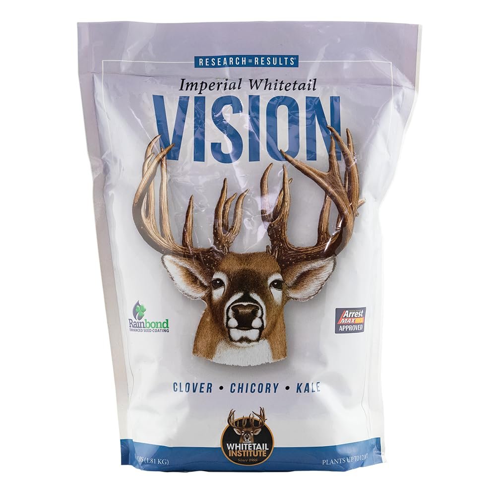 Whitetail Institute Vision Deer Food Plot Seed for Fall Planting, Perennial Blend of Clover, Chicory and Kale to Attract and Hold Deer, Heat, Cold and Drought Tolerant, 4 lbs (.5 Acres)