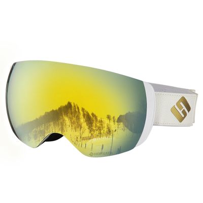 Horvath Ski Goggles for Men Women Snowboarding Snowmobile Motorcycle Goggles 100% UV Protective Interchangeable Lens Anti-Fog Scratch Outdoor Safety + Bones Amber Lens (VLT 14% White/Bronze)