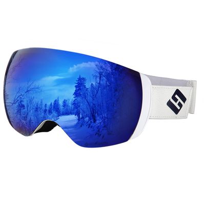 Horvath Ski Goggles for Men Women Snowboarding Snowmobile Motorcycle Goggles 100% UV Protective Interchangeable Lens Anti-Fog Scratch Outdoor Safety + Bones Amber Lens (VLT 12% White/Blue)