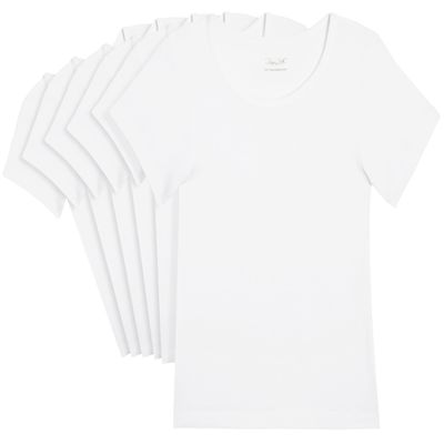 Rene Rofe Girls Undershirt - 6 Pack 100% Cotton Tag Free Super Soft Short Sleeve Crew Neck Shirts for Girls, Size 4-5, White