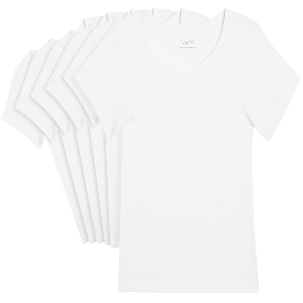Rene Rofe Girls Undershirt - 6 Pack 100% Cotton Tag Free Super Soft Short Sleeve Crew Neck Shirts for Girls, Size 4-5, White