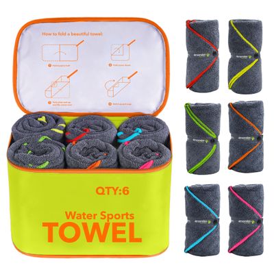 4Monster 6 Pack Microfiber Camping Towel Quick Dry, Super Absorbent Travel Towel with Waterproof Bag, Lightweight Boat Towel for RV, Sport, Gym, Beach, Pool,Swim, Family Trip