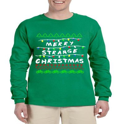 ALLNTRENDS Men's Long Sleeve Merry Strange Christmas Trendy Xmas Shirt (XL, Green)