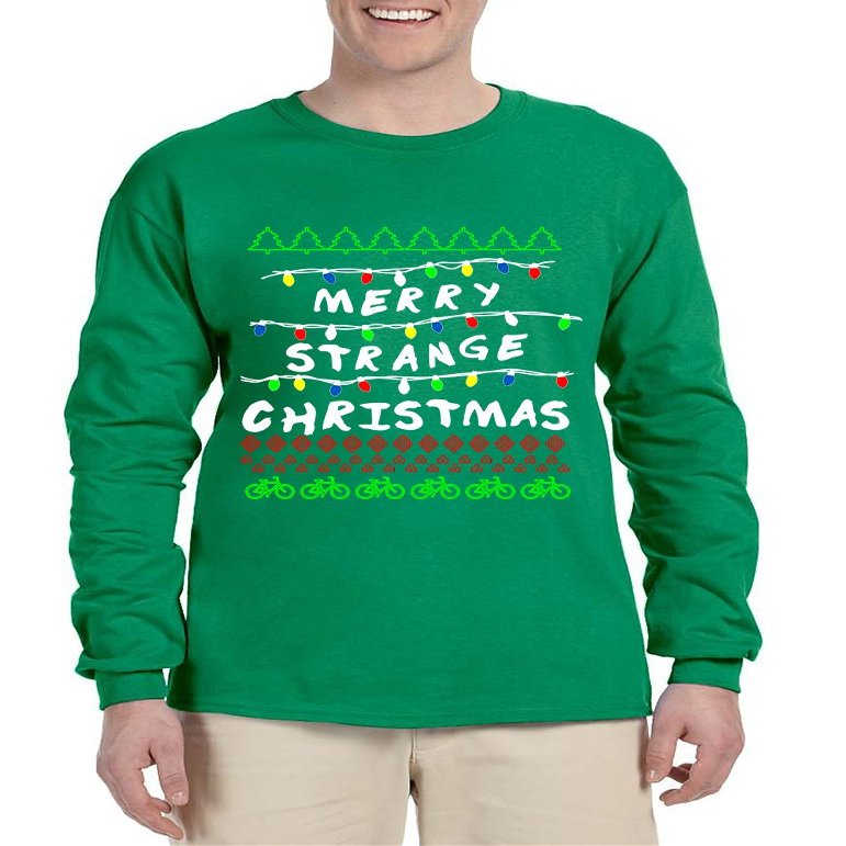 ALLNTRENDS Men's Long Sleeve Merry Strange Christmas Trendy Xmas Shirt (XL, Green)