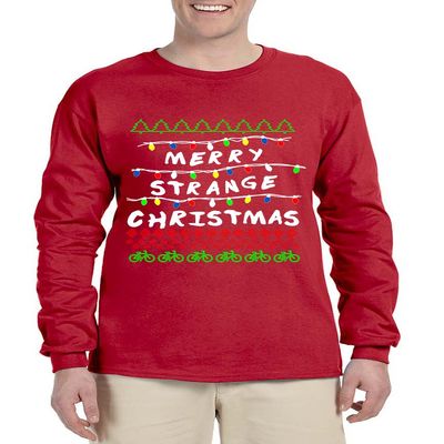 ALLNTRENDS Men's Long Sleeve Merry Strange Christmas Trendy Xmas Shirt (2XL, Red)