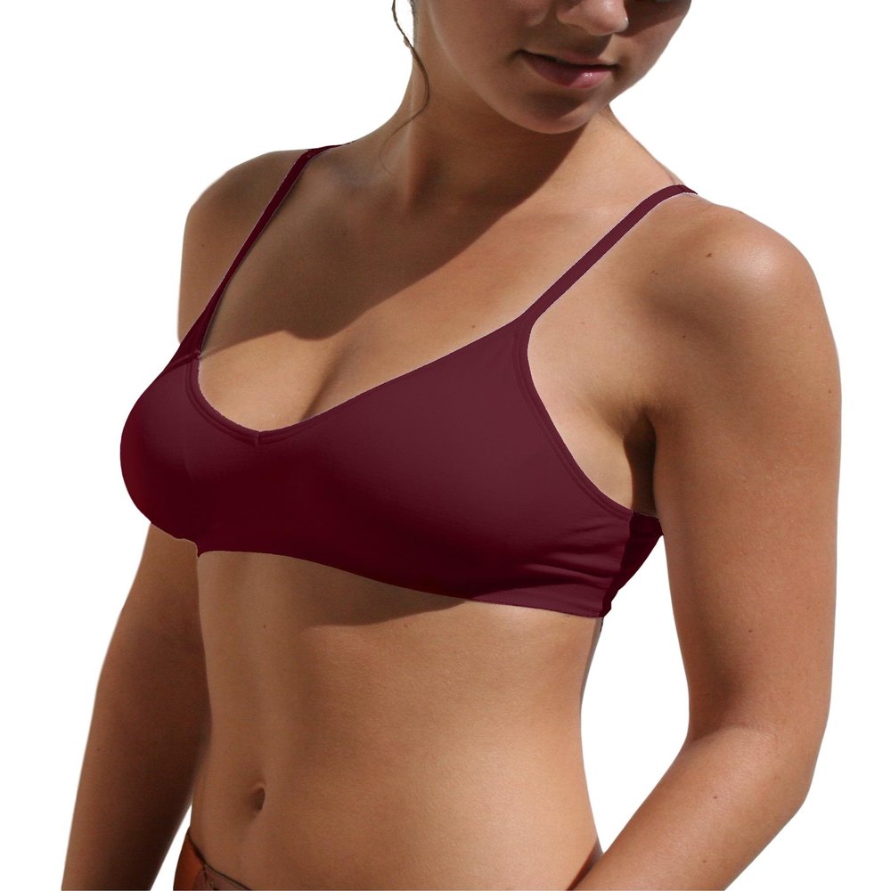 Blue 55 Women's Bralette Wireless Padded Bra Top Sexy Everyday Basic Deep V-Neck (S/M, Wine)