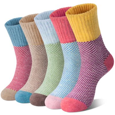 Womens Vintage Style Winter Warm Thick Knit Wool Cozy Crew Socks - 5 Pairs,One Size,Multicolor