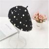 2021 Vintage Pearl Wool Beret Hat Lady Fashion Artist Hat (Black) view 3