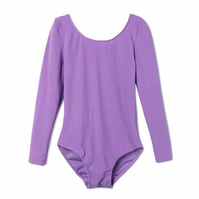 FEESHOW Girls Team Basic Long Sleeve Ballet Dance Tutu Dress Gymnastics Leotard Dancewear Outfit Lavender Leotard 7-8
