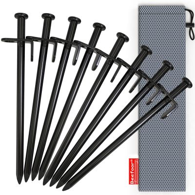 BareFour Tent Stakes Heavy Duty, 8-Inch Camping Stakes, Forged Steel Tent Pegs Unbreakable and Inflexible - Available in Rocky Place Dessert Snowfield and Grassland (8 Pack 8 Inch)
