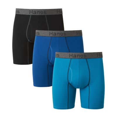 Hanes Men's Boxer Briefs Pack, Moisture-Wicking Cotton Blend Underwear 3-Pack, Foulsmell-Control Sexy Boxer Briefs, 3-Pack