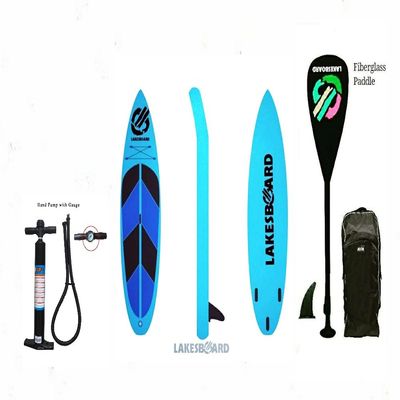 11' Stand Up Paddleborad Lakesboard iSUP Master Bundle Package with Fiberglass Paddle, Air Pump, Backpack, Fin (Blue)