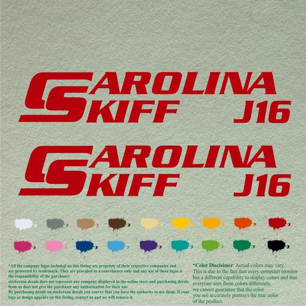 Pair of Carolina Skiff J 16 Compatible Replacement Boat Decals Vinyl Stickers Outboard Motor Set of 2 (38" X 7.8", Red 031)