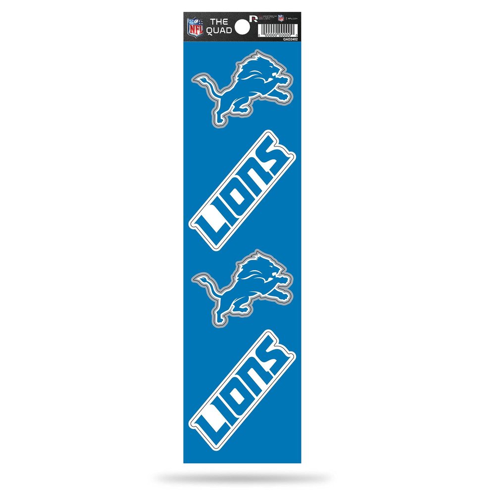 NFL Football Detroit Lions Quad Decal 3" x 12" Quad Decal - (4) Decals