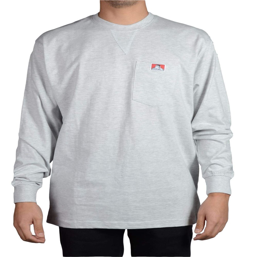 Ben Davis Men's Heavy Duty Long Sleeve Pocket T-Shirt (Ash Grey, X-Large)