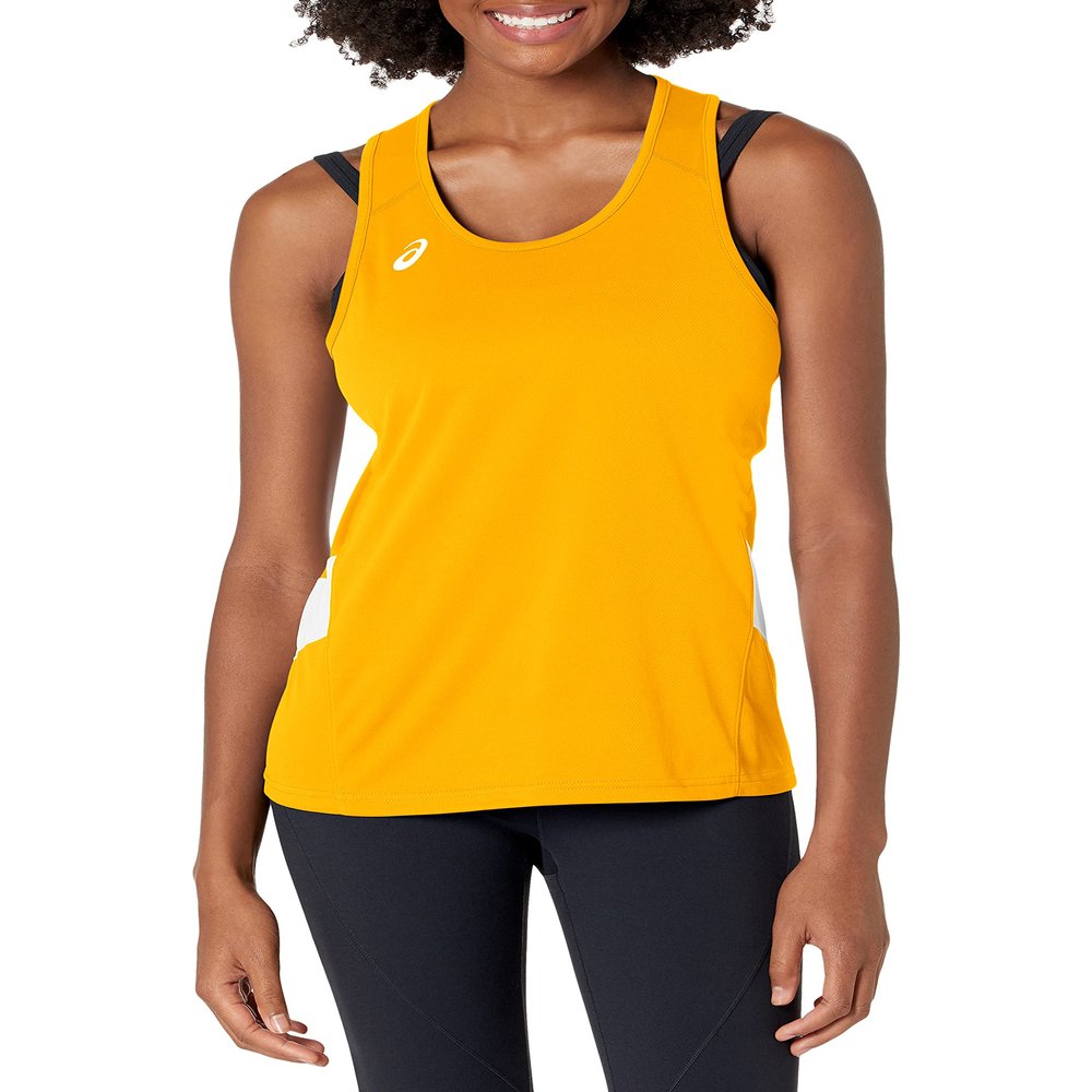 ASICS Women's Women's Team Sweep Singlet, Gold/White, Small
