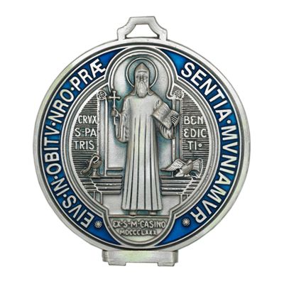 Silver Plated Medallion Saint Benedict of Nursia - Diameter inch 4,9