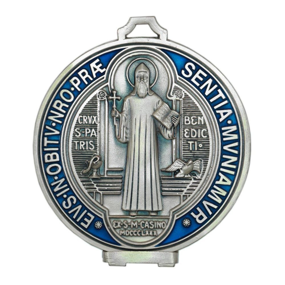 Silver Plated Medallion Saint Benedict of Nursia - Diameter inch 4,9