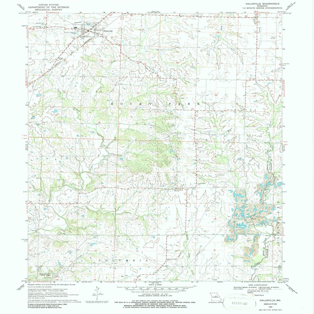YellowMaps Hallsville MO topo map, 1:24000 Scale, 7.5 X 7.5 Minute, Historical, 1969, Updated 1986, 26.7 x 21.9 in - Tyvek