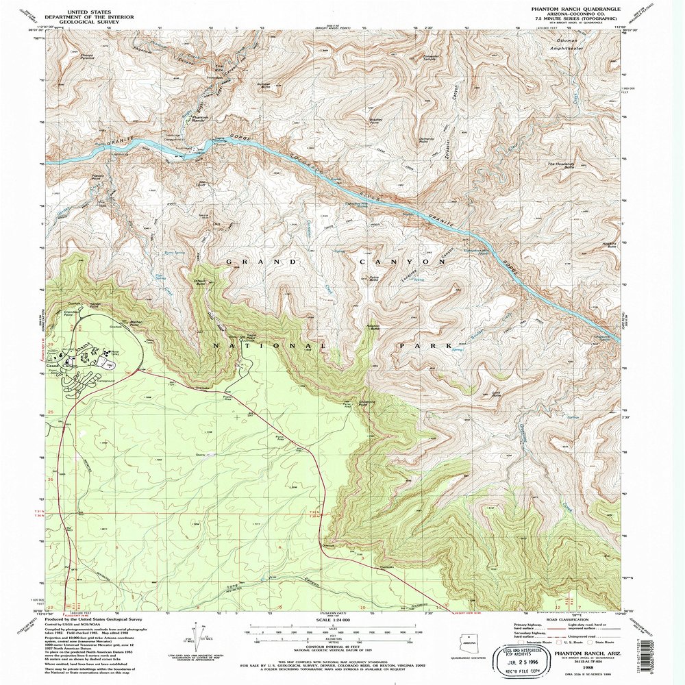 YellowMaps Phantom Ranch AZ topo map, 1:24000 Scale, 7.5 X 7.5 Minute, Historical, 1988, Updated 1988, 26.8 x 22 in - Tyvek