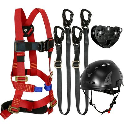 Fusion Climb Tactical Edition Kids Commercial Zip Line Kit Harness/Dual Lanyard/Trolley/Helmet Bundle FTK-K-HLLTH-08