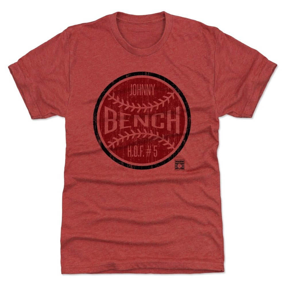 500 LEVEL Johnny Bench Men's Premium T-Shirt - Johnny Bench Ball R (Tri Red, XX-Large)