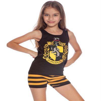 Harry Potter Girls Little Hufflepuff House Crest Cotton Tank Top Pajama Short Set, 6