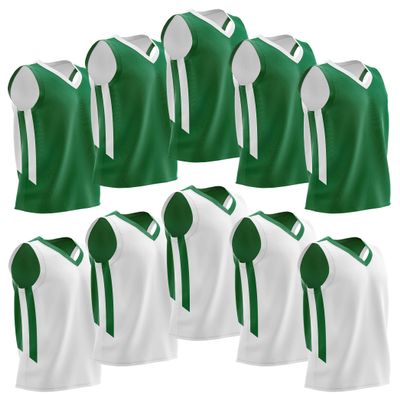 10-Pack Men's Reversible Custom Basketball Jerseys, Plain Mesh Athletic Sleeveless Shirts Blank Team Uniforms Set (Green/White)