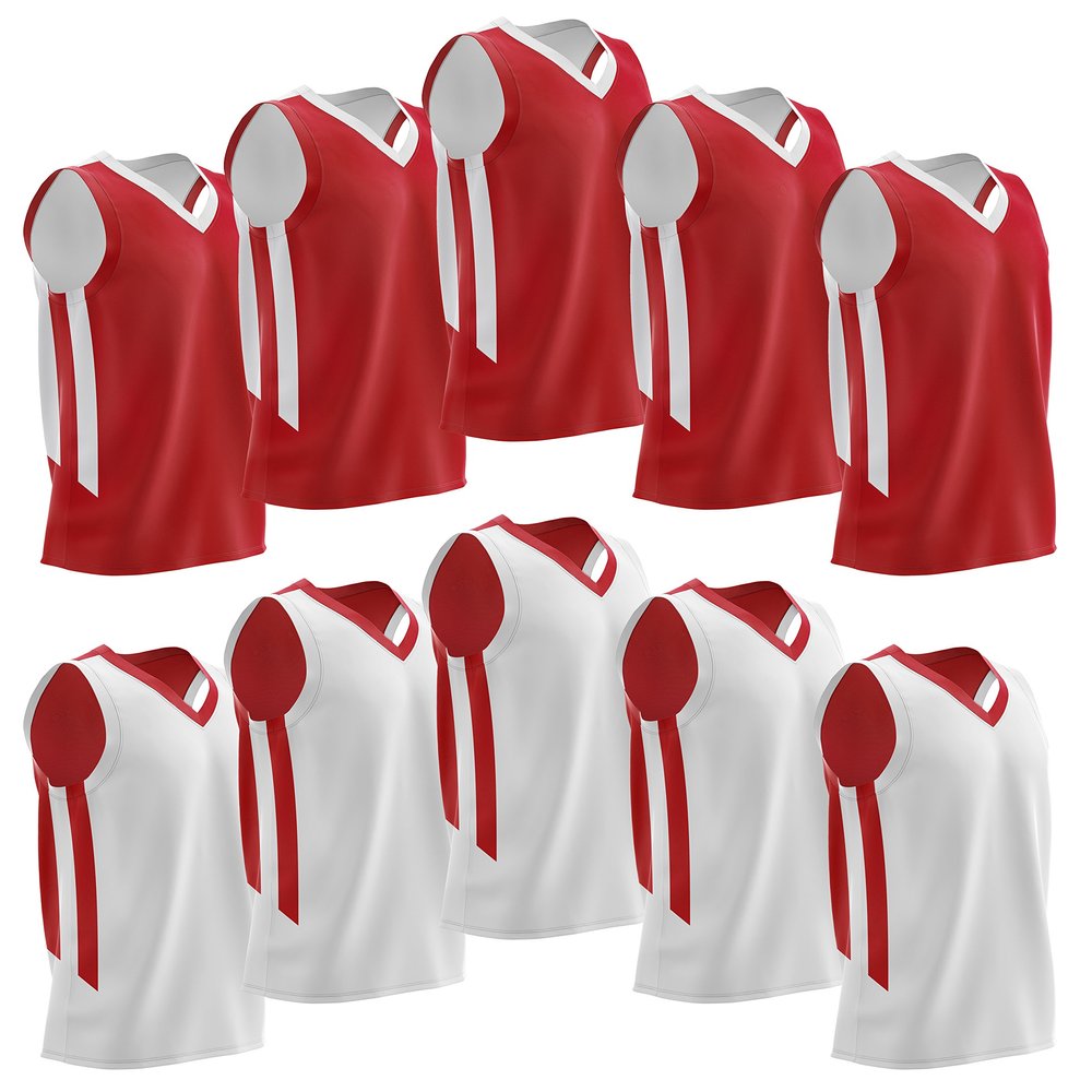 10-Pack Men's Reversible Custom Basketball Jerseys, Plain Mesh Athletic Sleeveless Shirts Blank Team Uniforms Set (Red/White)