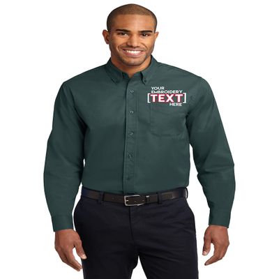 Custom Long Sleeve Button Up Shirts for Men - Add Your Text - Personalized Embroidery Button Down Easy Care Shirts Dark Green/Navy, 3X-Large
