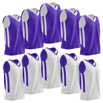 10-Pack Men's Reversible Custom Basketball Jerseys, Plain Mesh Athletic Sleeveless Shirts Blank Team Uniforms Set (Purple/White)
