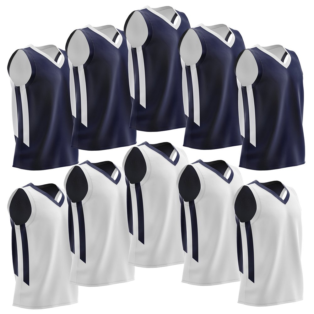 10-Pack Men's Reversible Custom Basketball Jerseys, Plain Mesh Athletic Sleeveless Shirts Blank Team Uniforms Set (Navy/White)