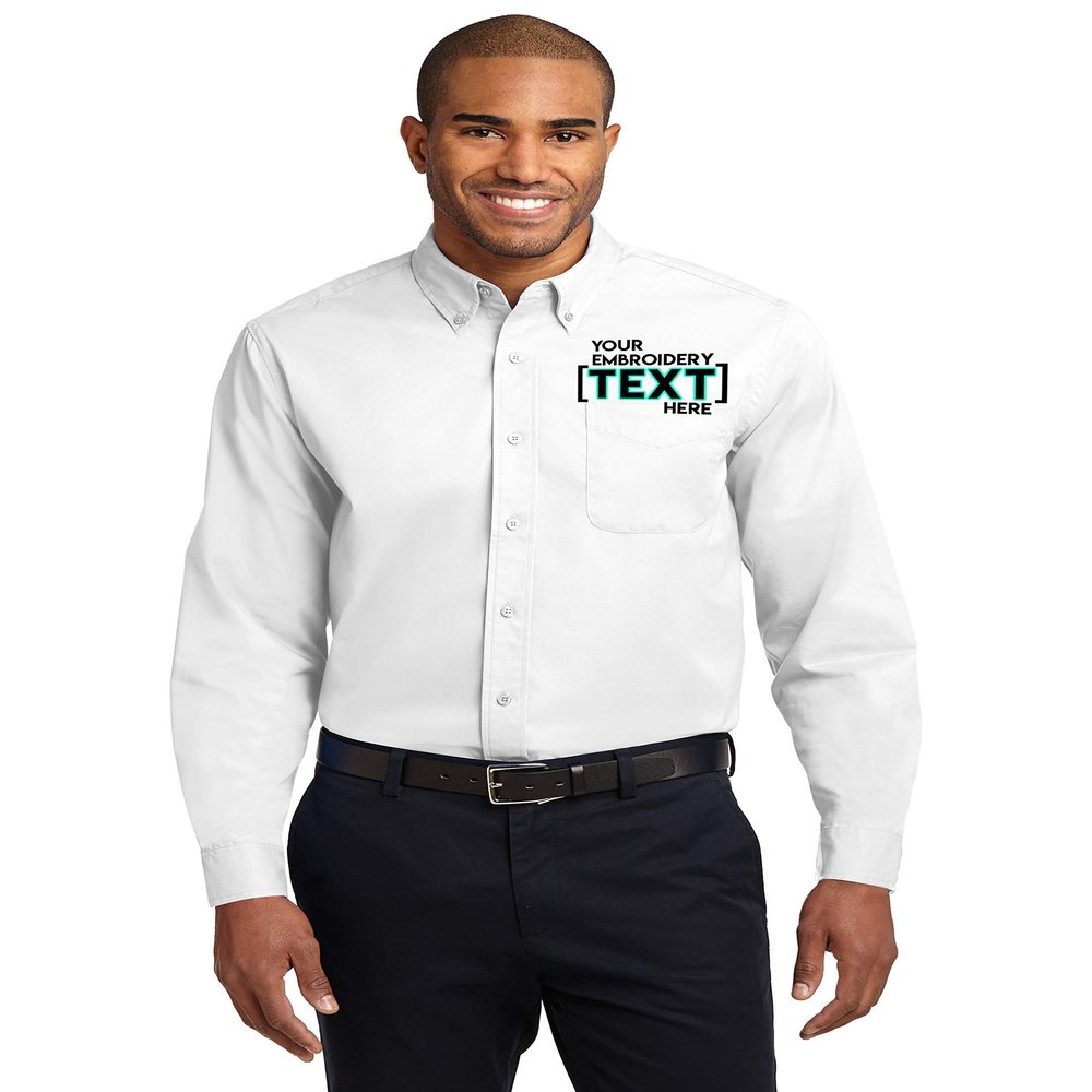 Custom Long Sleeve Button Up Shirts for Men - Add Your Text - Personalized Embroidery Button Down Easy Care Shirts White/Light Stone, X-Large