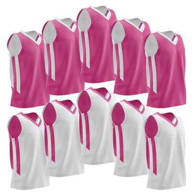 10-Pack Men's Reversible Custom Basketball Jerseys, Plain Mesh Athletic Sleeveless Shirts Blank Team Uniforms Set (Pink/White)