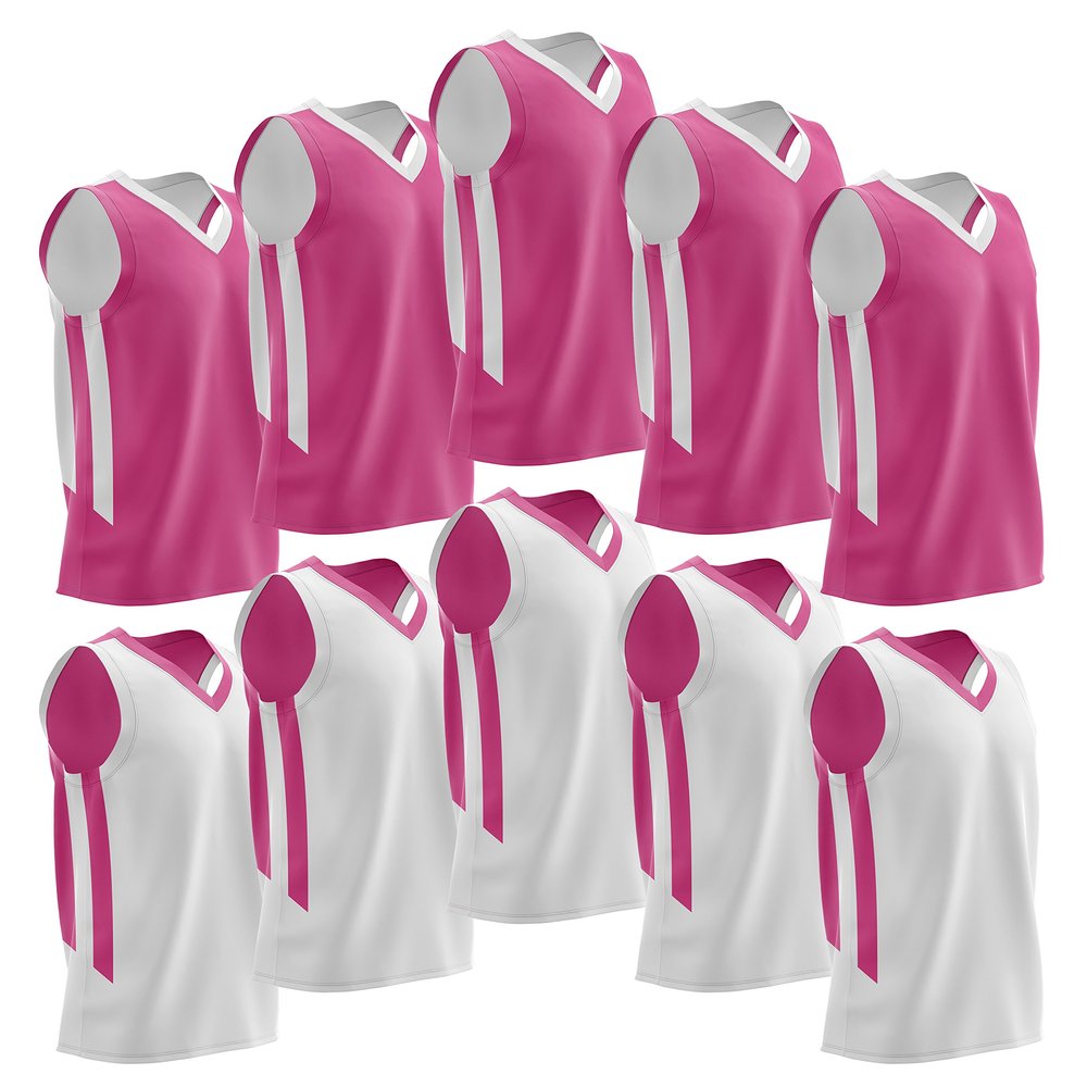 10-Pack Men's Reversible Custom Basketball Jerseys, Plain Mesh Athletic Sleeveless Shirts Blank Team Uniforms Set (Pink/White)
