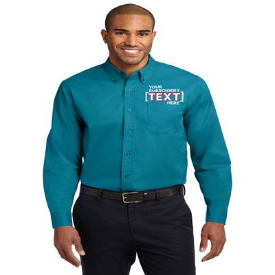 Custom Long Sleeve Button Up Shirts for Men - Add Your Text - Personalized Embroidery Button Down Easy Care Shirts Teal Green, 3X-Large