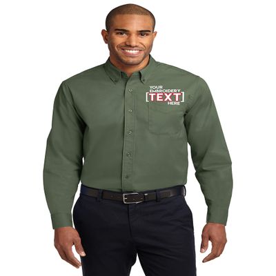 Custom Long Sleeve Button Up Shirts for Men - Add Your Text - Personalized Embroidery Button Down Easy Care Shirts Clover Green, X-Small