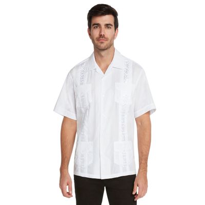 9 Crowns Essentials Men's Guayabera Button Down Shirt-White-Large