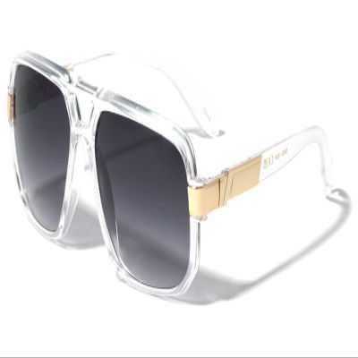 Dweebzilla Gazelle Swag Square Oversized Sunglasses (Clear & Gold Frame, Black Gradient)