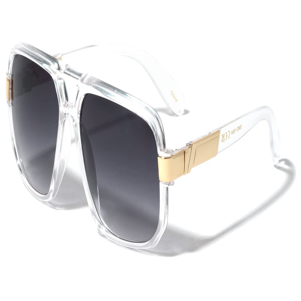 Dweebzilla Gazelle Swag Square Oversized Sunglasses (Clear & Gold Frame, Black Gradient)