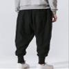 LifeHe Men Linen Drop Crotch Wide Leg Baggy Harem Pants (Black, XXL) view 2