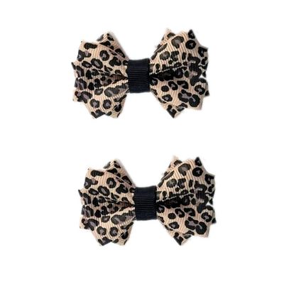 1 Pair Leopard Polka Dot Satin Fabric Double Bow Shoe Clips Vintage Style 2.8inch (1#)