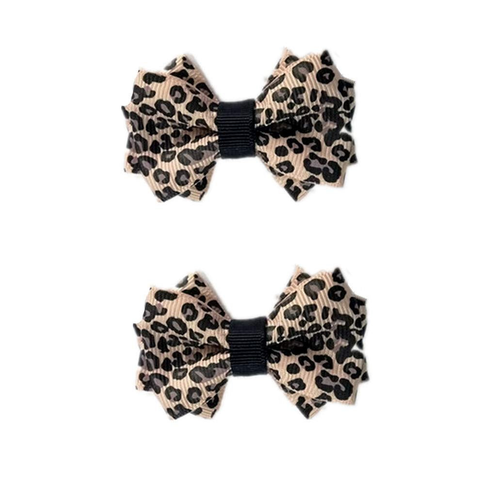 1 Pair Leopard Polka Dot Satin Fabric Double Bow Shoe Clips Vintage Style 2.8inch (1#)