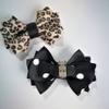 1 Pair Leopard Polka Dot Satin Fabric Double Bow Shoe Clips Vintage Style 2.8inch (1#) view 3